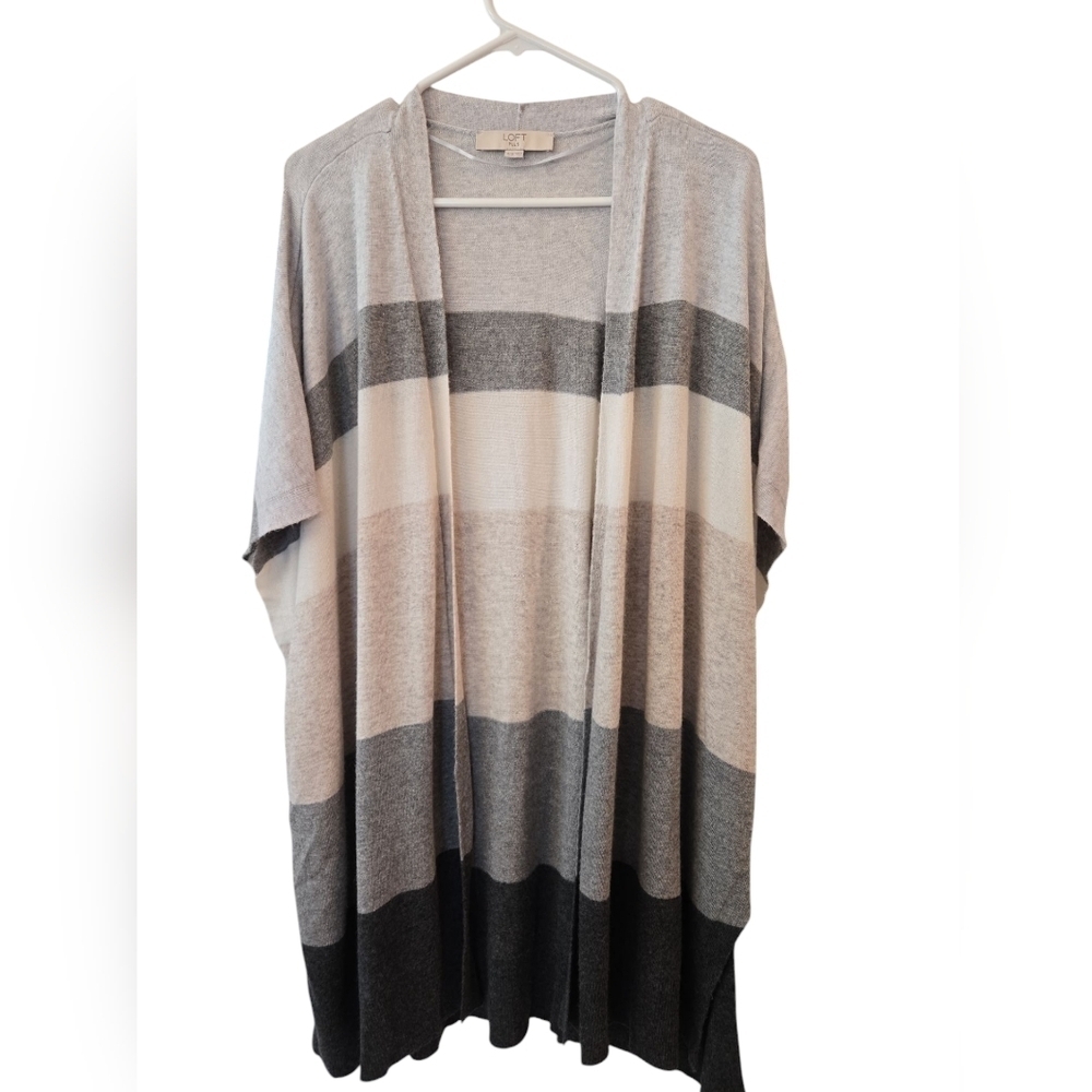 LOFT PLUS LONG LINED STRIPED OPEN FRONT PONCHO CARDIGAN. SIZE 16/18.